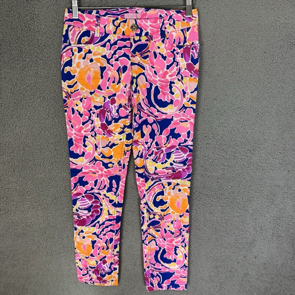Lilly Pulitzer Pants Womens Size 00 Pink Blue Callahan Chino Catch and Release